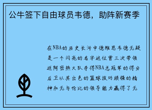 公牛签下自由球员韦德，助阵新赛季